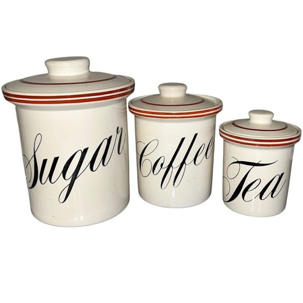 Vtg TG Green Pottery "Sienna" England Sugar, Coffee, Tea Canister Set of 3